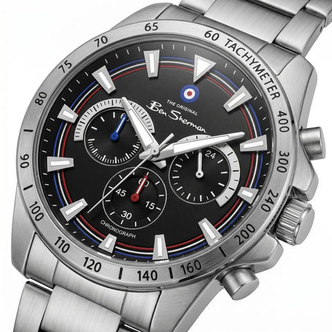 The Watch Boutique Ben Sherman Men’s Silver-Tone Chronograph Watch with Black Dial