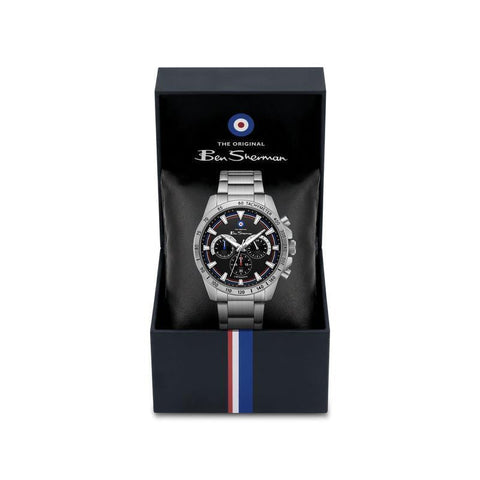 The Watch Boutique Ben Sherman Men’s Silver-Tone Chronograph Watch with Black Dial