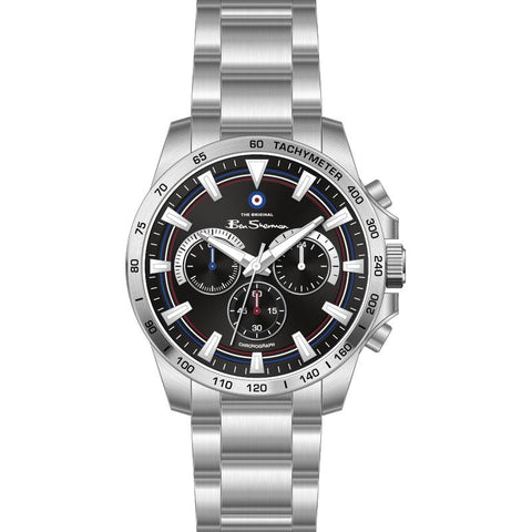 Ben Sherman Men’s Silver-Tone Chronograph Watch with Black Dial