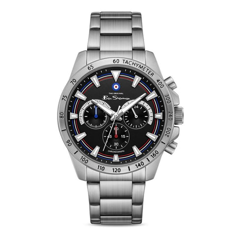 The Watch Boutique Ben Sherman Men’s Silver-Tone Chronograph Watch with Black Dial