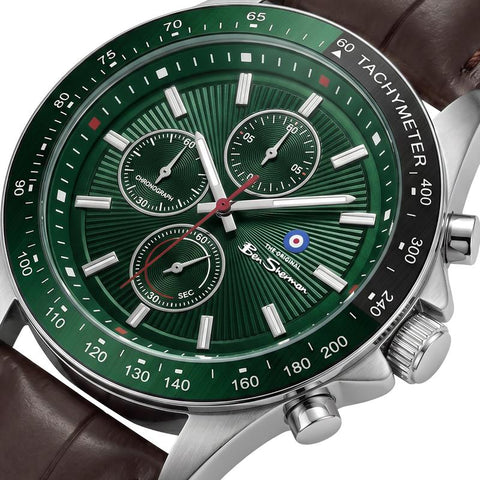 The Watch Boutique Ben Sherman Men’s Silver-Tone Chronograph Watch with Brown Leather Strap