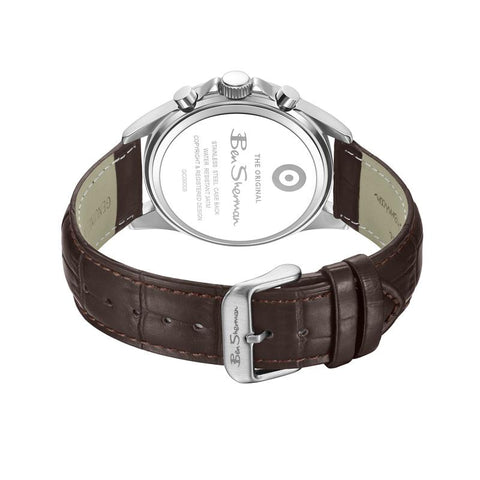 The Watch Boutique Ben Sherman Men’s Silver-Tone Chronograph Watch with Brown Leather Strap