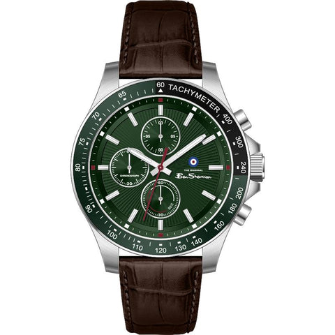 The Watch Boutique Ben Sherman Men’s Silver-Tone Chronograph Watch with Brown Leather Strap
