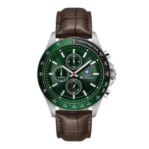 The Watch Boutique Ben Sherman Men’s Silver-Tone Chronograph Watch with Brown Leather Strap