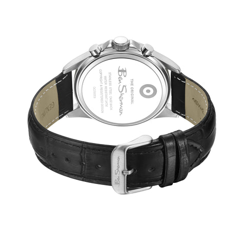 The Watch Boutique Ben Sherman Men’s Silver-Tone Chronograph Watch with Navy Dial and Black Leather Strap