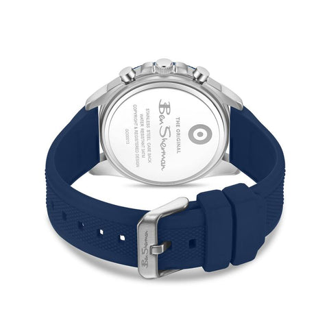 The Watch Boutique Ben Sherman Men’s Silver-Tone Chronograph Watch with Navy Dial and Textured Silicone Strap