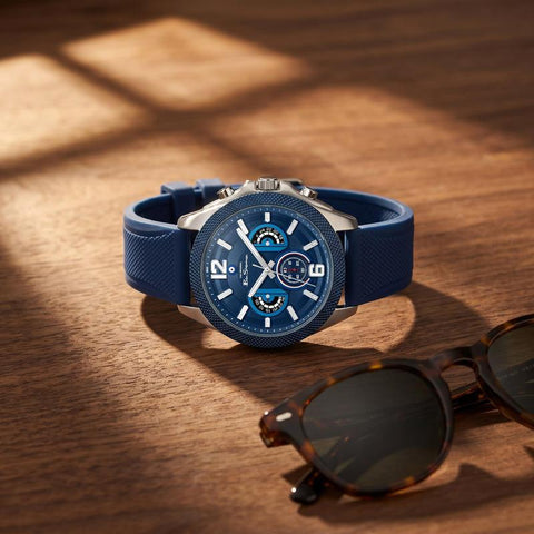 The Watch Boutique Ben Sherman Men’s Silver-Tone Chronograph Watch with Navy Dial and Textured Silicone Strap