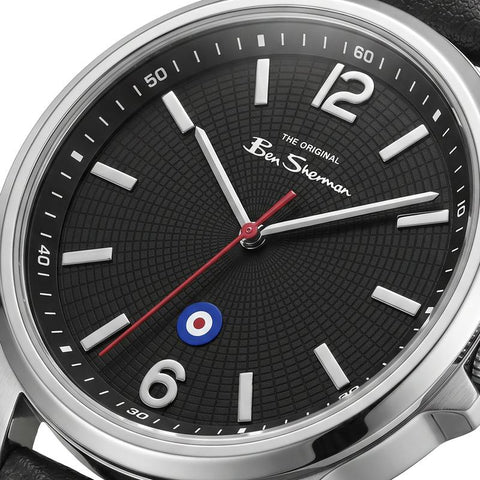The Watch Boutique Ben Sherman Men’s Silver-Tone Watch with Black Dial and Leather Strap