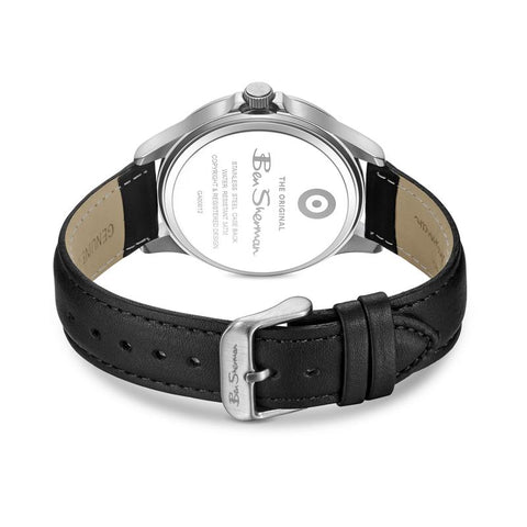 The Watch Boutique Ben Sherman Men’s Silver-Tone Watch with Black Dial and Leather Strap