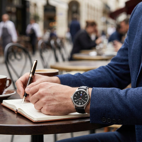 The Watch Boutique Ben Sherman Men’s Silver-Tone Watch with Black Dial and Leather Strap
