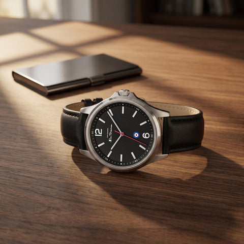 The Watch Boutique Ben Sherman Men’s Silver-Tone Watch with Black Dial and Leather Strap