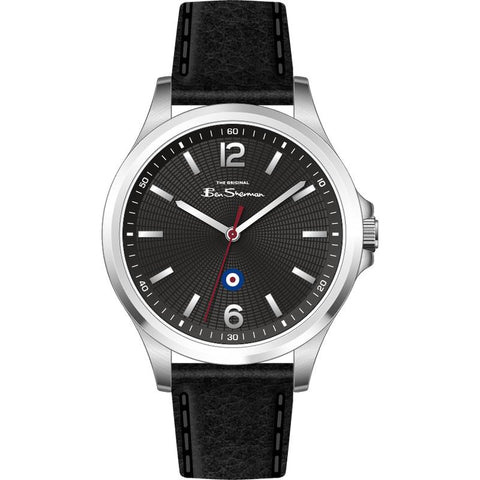 The Watch Boutique Ben Sherman Men’s Silver-Tone Watch with Black Dial and Leather Strap