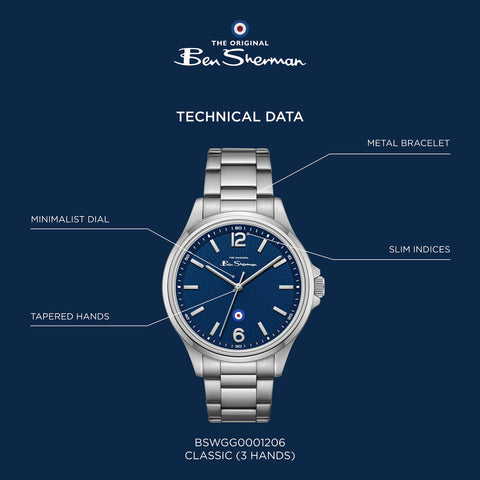 The Watch Boutique Ben Sherman Men’s Silver-Tone Watch with Textured Navy Dial