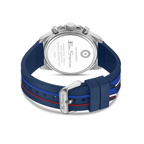 The Watch Boutique Ben Sherman Men's Sport Chronograph Watch – Blue Dial, Stainless Steel Case & Navy Silicone Strap