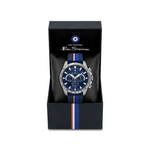 The Watch Boutique Ben Sherman Men's Sport Chronograph Watch – Blue Dial, Stainless Steel Case & Navy Silicone Strap