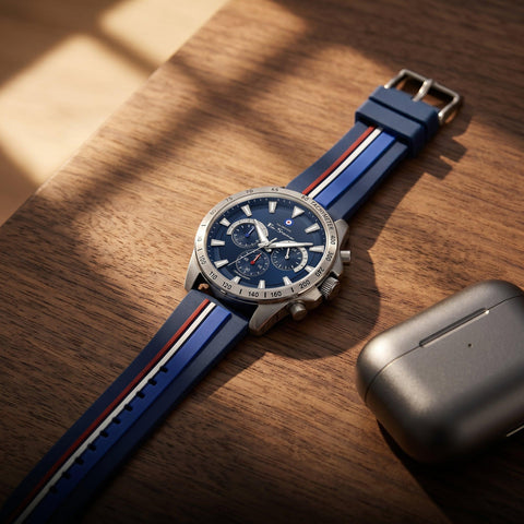 The Watch Boutique Ben Sherman Men's Sport Chronograph Watch – Blue Dial, Stainless Steel Case & Navy Silicone Strap