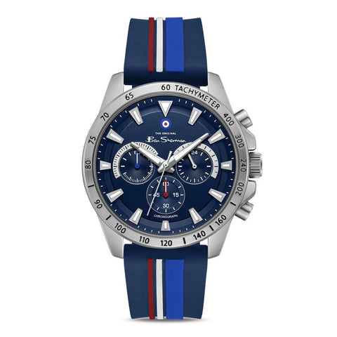 The Watch Boutique Ben Sherman Men's Sport Chronograph Watch – Blue Dial, Stainless Steel Case & Navy Silicone Strap
