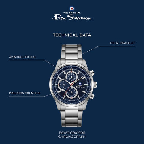 The Watch Boutique Ben Sherman Men's Stainless Steel Blue Chronograph Watch