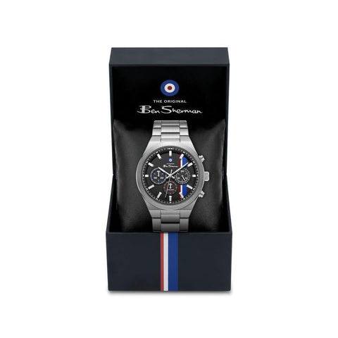 The Watch Boutique Ben Sherman Men's Stainless Steel Chronograph Watch with Black Dial & Silver Bracelet