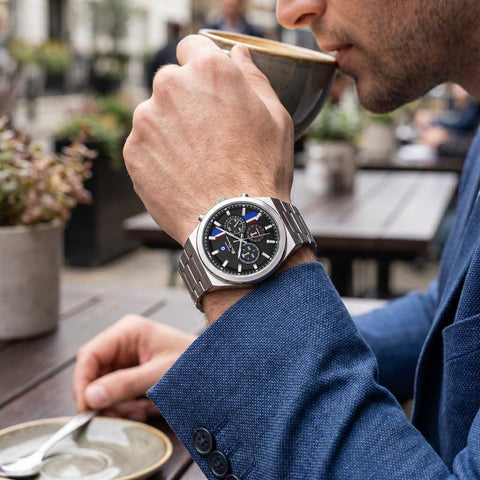 The Watch Boutique Ben Sherman Men's Stainless Steel Chronograph Watch with Black Dial & Silver Bracelet