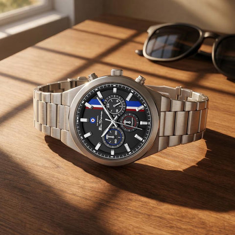 The Watch Boutique Ben Sherman Men's Stainless Steel Chronograph Watch with Black Dial & Silver Bracelet