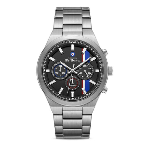 The Watch Boutique Ben Sherman Men's Stainless Steel Chronograph Watch with Black Dial & Silver Bracelet