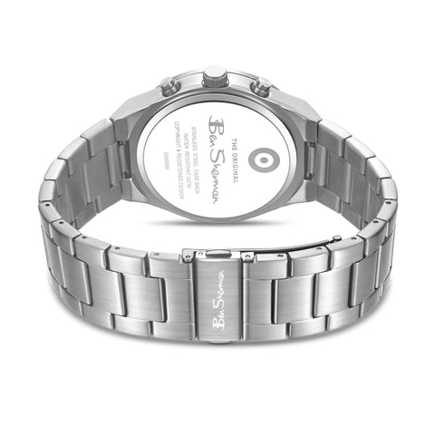 The Watch Boutique Ben Sherman Men's Stainless Steel Chronograph Watch with Blue Dial & Silver Bracelet