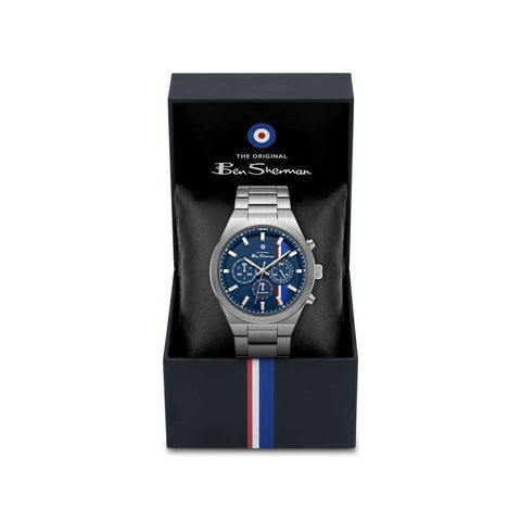 The Watch Boutique Ben Sherman Men's Stainless Steel Chronograph Watch with Blue Dial & Silver Bracelet