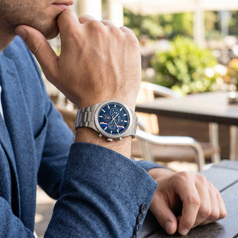 The Watch Boutique Ben Sherman Men's Stainless Steel Chronograph Watch with Blue Dial & Silver Bracelet