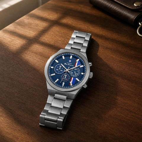 The Watch Boutique Ben Sherman Men's Stainless Steel Chronograph Watch with Blue Dial & Silver Bracelet