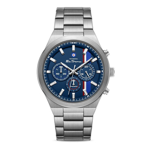The Watch Boutique Ben Sherman Men's Stainless Steel Chronograph Watch with Blue Dial & Silver Bracelet