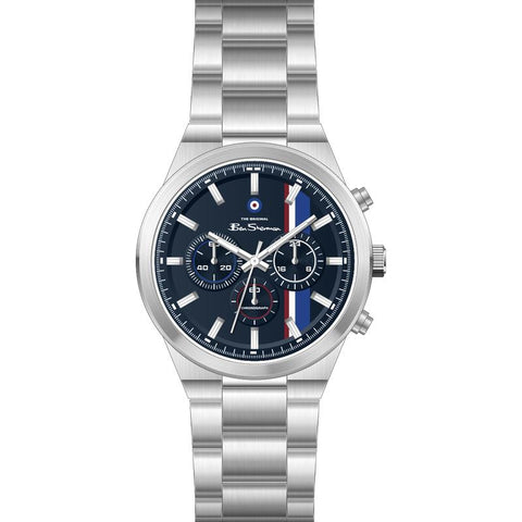 The Watch Boutique Ben Sherman Men's Stainless Steel Chronograph Watch with Blue Dial & Silver Bracelet