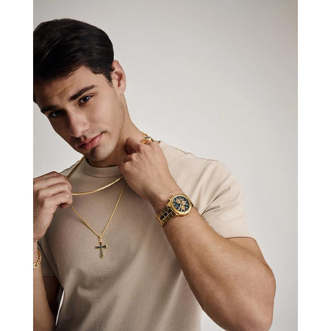 The Watch Boutique Bulova Men's Prestige Chronograph Watch, Gold-Tone Stainless Steel, Black Dial