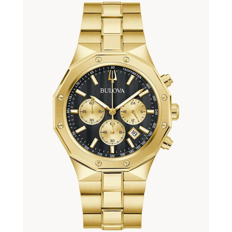 The Watch Boutique Bulova Men's Prestige Chronograph Watch, Gold-Tone Stainless Steel, Black Dial