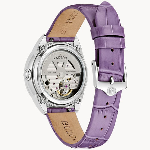 The Watch Boutique Bulova Sutton Women's Automatic Watch Lavender Leather Strap Mother-of-Pearl Dial