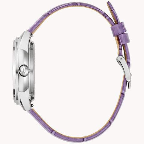 The Watch Boutique Bulova Sutton Women's Automatic Watch Lavender Leather Strap Mother-of-Pearl Dial
