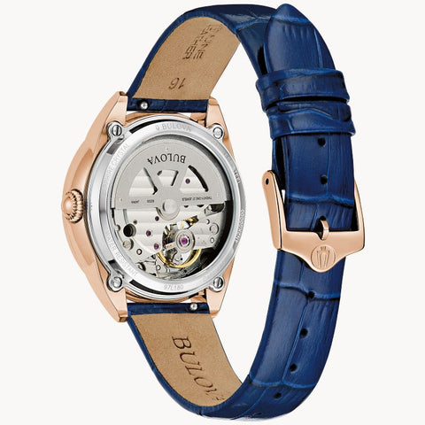 The Watch Boutique Bulova Women's Sutton Rose Gold-Tone Automatic Watch with Blue Leather Strap