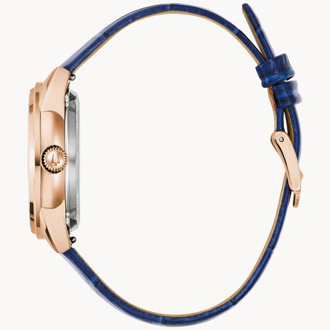 The Watch Boutique Bulova Women's Sutton Rose Gold-Tone Automatic Watch with Blue Leather Strap