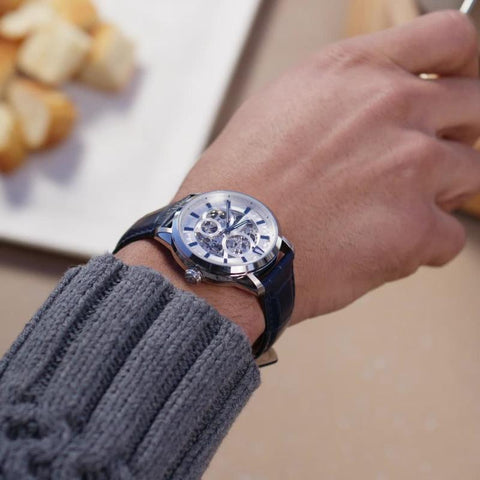 The Watch Boutique Bulova Women's Sutton Rose Gold-Tone Automatic Watch with Blue Leather Strap