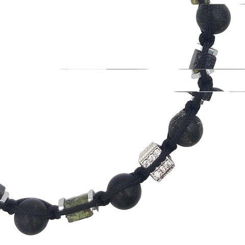 The Watch Boutique Chrysostomos Handmade Bracelet with Black Cord & Natural Mineral Stones Made of Green Agate