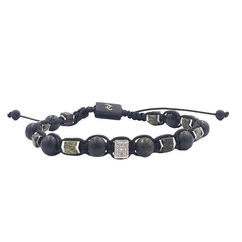 The Watch Boutique Chrysostomos Handmade Bracelet with Black Cord & Natural Mineral Stones Made of Green Agate