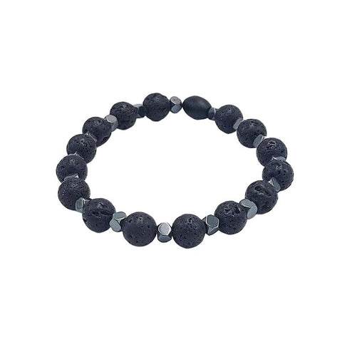 The Watch Boutique Chrysostomos Handmade Bracelet with Natural Mineral Stones of Black Lava