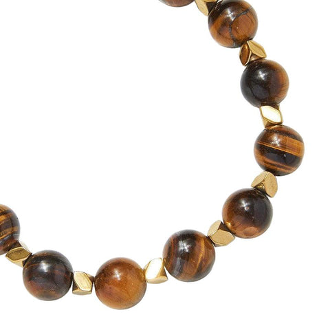 The Watch Boutique Chrysostomos Handmade Bracelet with Natural Mineral Stones of Brown Polished Tiger Eye