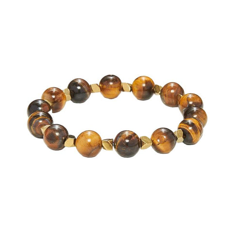 The Watch Boutique Chrysostomos Handmade Bracelet with Natural Mineral Stones of Brown Polished Tiger Eye