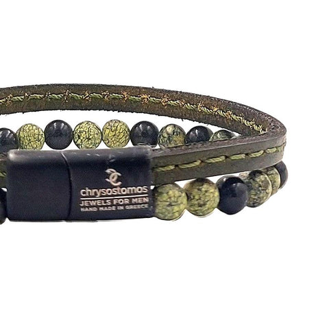The Watch Boutique Chrysostomos Handmade Double Bracelet with Natural Mineral Stones of Green Agate