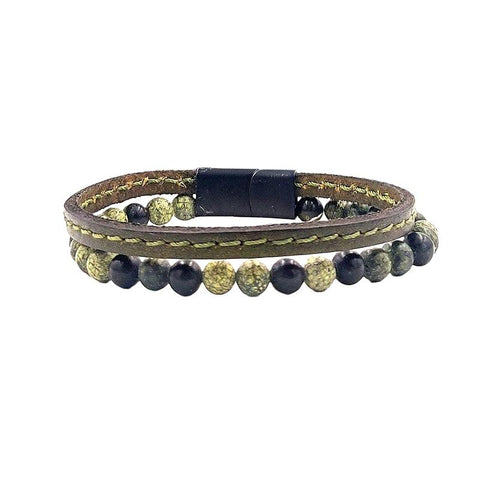 The Watch Boutique Chrysostomos Handmade Double Bracelet with Natural Mineral Stones of Green Agate