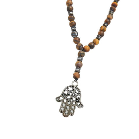 The Watch Boutique Chrysostomos Handmade Hamsa Hand Necklace for Men with Tigers Eye