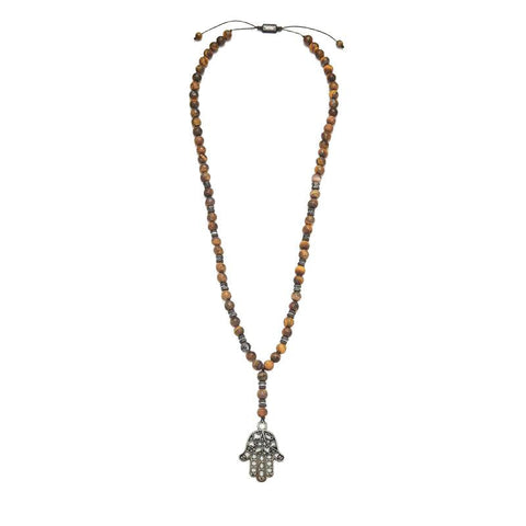 The Watch Boutique Chrysostomos Handmade Hamsa Hand Necklace for Men with Tigers Eye