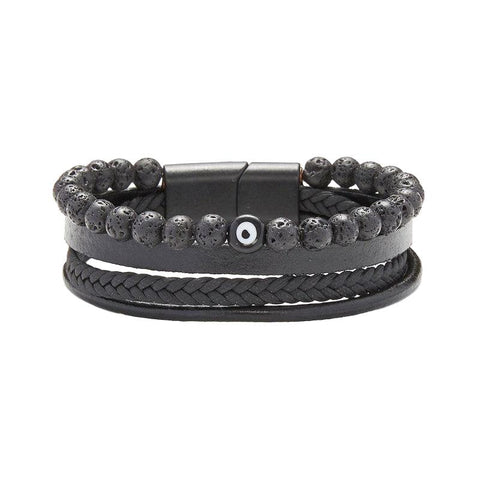 The Watch Boutique Chrysostomos Handmade Leather Bracelet with Lava & Evil Eye