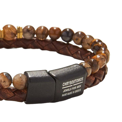 The Watch Boutique Chrysostomos Handmade Leather Bracelet with Tigers Eye